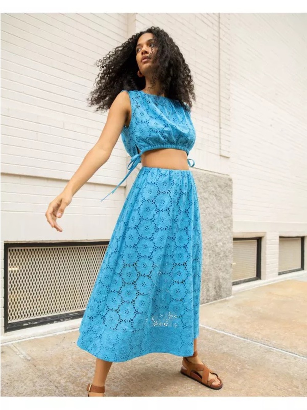 Tanya Taylor Bright Blue Eyelet Midi Skirt
